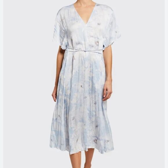 Vince Painted Magnolia V-Neck Midi Dress in Size XL - Picture 1 of 15